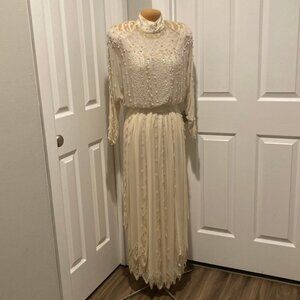 Lillie Rubin Stunning Vintage Cream Silk Beaded & Sequined Evening Dress Size 6